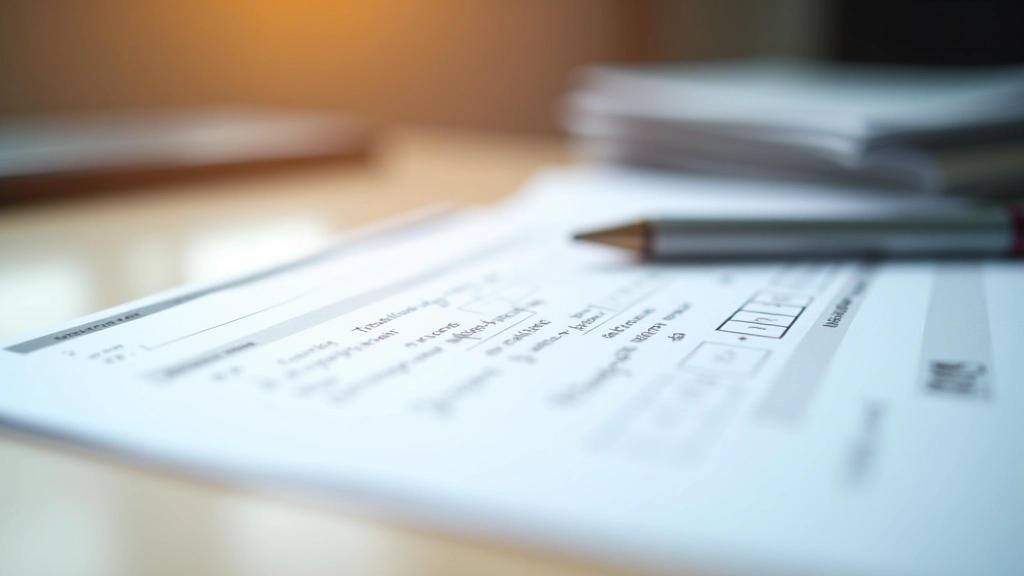 Gros plan sur un formulaire de déclaration fiscale rempli avec un stylo bleu et des notes manuscrites