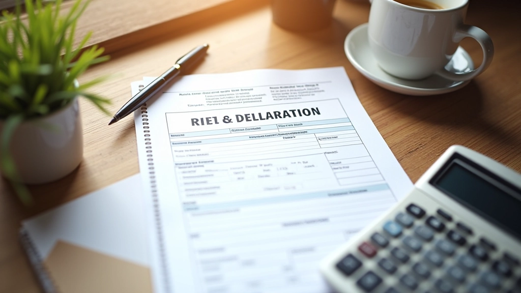 Document de déclaration fiscale française sur un bureau avec stylo et calculatrice